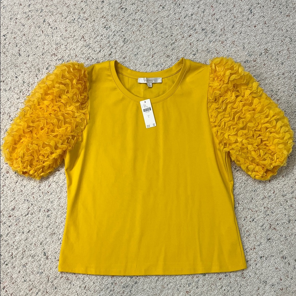 Flat White Brand from Anthropology Elegant Yellow Ruffle Sleeve Blouse